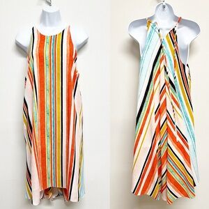 Mossimo Target Womens Tropical Multi Color Striped Halter High Low Dress Size M